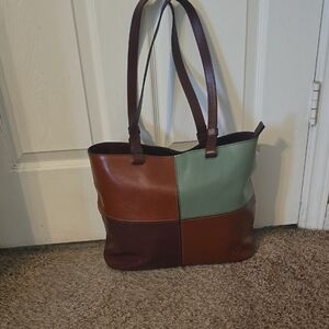 Patricia Nash Brown and Green Patchwork Tote